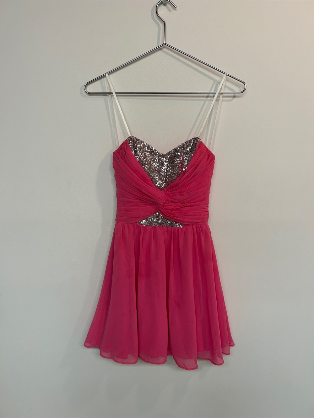 B Darlin Hot Pink Sequin Bodice Chiffon Cocktail Dress
